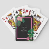 Neon Pink Tropische Retro Botanicals Bruiloft Pokerkaarten (Achterkant)