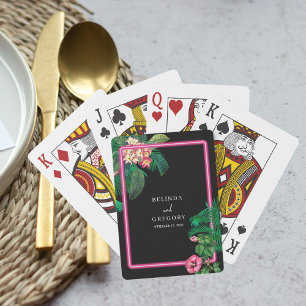 Neon Pink Tropische Retro Botanicals Bruiloft Pokerkaarten