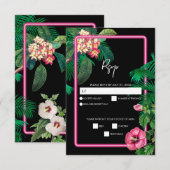 Neon Pink Tropische Retro Botanicals Bruiloft RSVP Kaartje (Voorkant / Achterkant)
