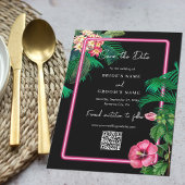 Neon Pink Tropische Retro Botanicals Bruiloft Save The Date