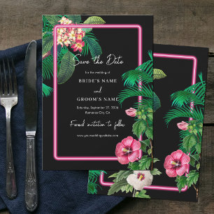 Neon Pink Tropische Retro Botanicals Bruiloft Save The Date