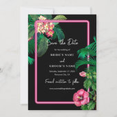Neon Pink Tropische Retro Botanicals Bruiloft Save The Date (Voorkant)