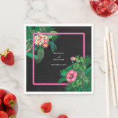 Neon Pink Tropische Retro Botanicals Bruiloft Servet (Insitu)