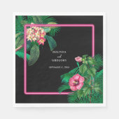 Neon Pink Tropische Retro Botanicals Bruiloft Servet (Voorkant)