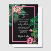 Neon Pink Tropische Retro Botanicals Bruiloft Vellum Uitnodigingen (Offset)