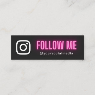 Neon Pink Typografie Volg Sociale Media & QR Code Mini Visitekaartje