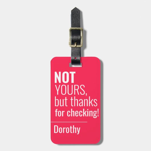 Neon Pink Typography Funny Bag Naam Adres Bagagelabel (Voorkant verticaal)