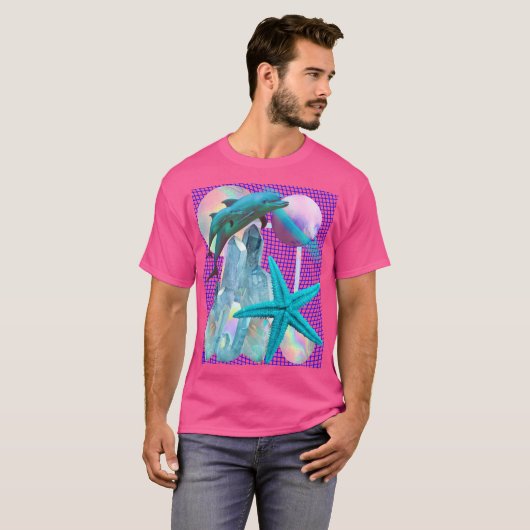 Neon Pink Vaporwave/Seapunk Aesthetisch, Dolphin T-shirt (Voorkant volledig)