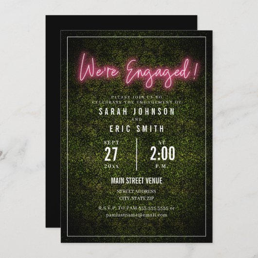 Neon Pink Verloving Kaart (Voorkant / Achterkant)