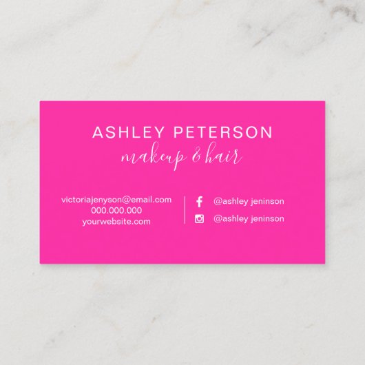 Neon Pink waterverf hairmake-up typografie Visitekaartje (Achterkant)