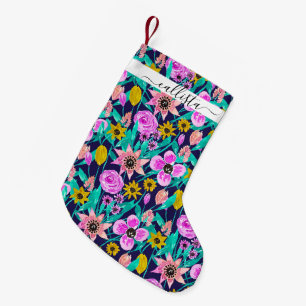 Neon Pink Yellow Floral laat Waterverf Patroon Kleine Kerstsok