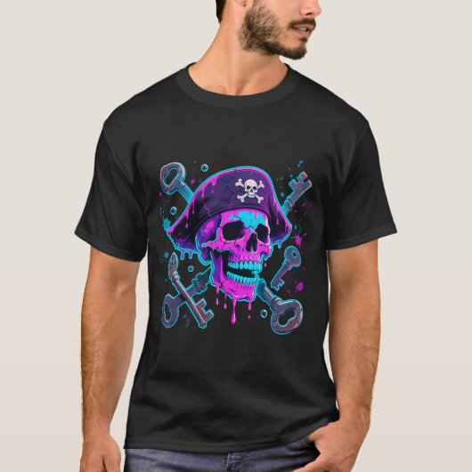 Neon Piraten Schedel T-shirt (Voorkant)