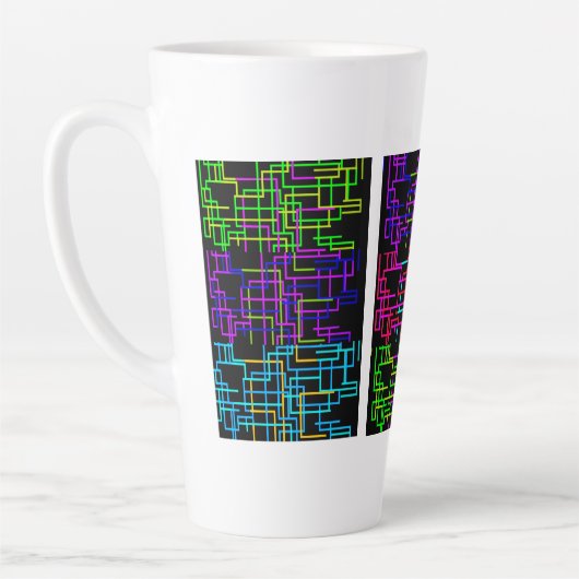 Neon Pixel Art Grid Latte Mok (Links)