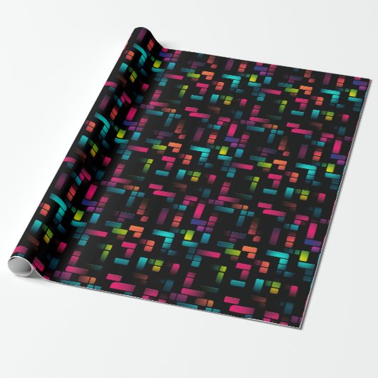 Neon Pixel Brick Cadeaupapier (Uitgerold)