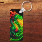 Neon Pixel Dragon – Retro Arcade Flame Design Sleutelhanger (Achterkant)