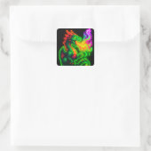 Neon Pixel Dragon – Retro Arcade Flame Design Vierkante Sticker (Tas)