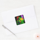 Neon Pixel Dragon – Retro Arcade Flame Design Vierkante Sticker (Envelop)