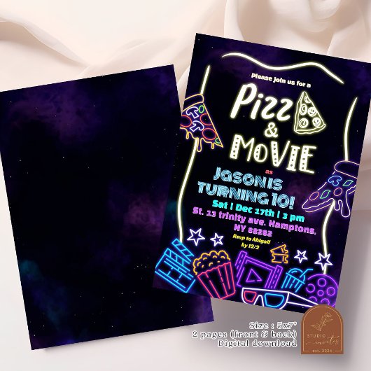 Neon Pizza en films Verjaardag van de kinderen Kaart