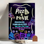 Neon Pizza en films Verjaardag van de kinderen Kaart<br><div class="desc">Pink Neon Pizza Verjaardagsfeest,  Paarse Neon Movie Night Verjaardagsfeest.</div>