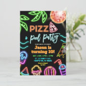 Neon Pizza Pool Party Kids Verjaardag Kaart (Staand voorkant)