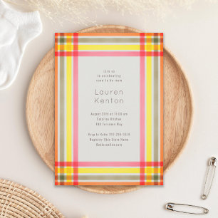 Neon Plaid Baby shower Kaart