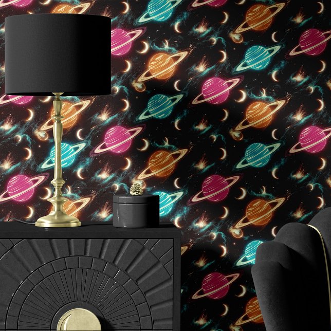 Neon planeten en manen Galaxy Behang (Creator heeft geüpload)