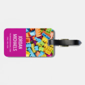 Neon Plastic bouwblokken | Jouw namen toevoegen Bagagelabel (Achterkant horizontaal)