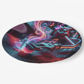 Neon Platenspeler met vinylplaat Papieren Bordje (Gekanteld)