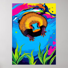 Neon Platypus Onderwater Splash - Kleurrijke Aussi Poster