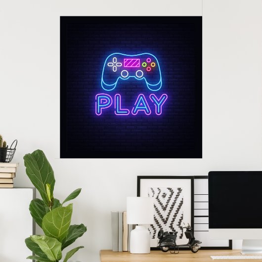 Neon Play Gamer Poster (Thuiskantoor)