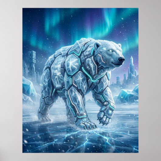 Neon Polar Bear Frozen Grid Poster (Voorkant)