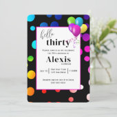 Neon Polka Dots voor 30e Verjaardagsfeest Kaart (Staand voorkant)