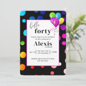 Neon Polka Dots voor 40e Verjaardagsfeestje Kaart (Staand voorkant)