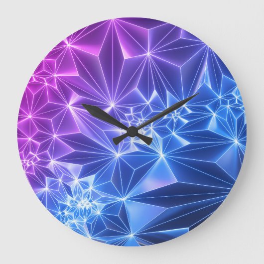Neon Polygonaal: Roze Blauw 3D. Grote Klok (Voorkant)