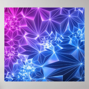 Neon Polygonaal: Roze Blauw 3D. Poster