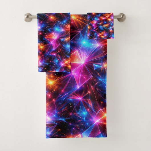 Neon Polygoon Abstract met Explosies Bad Handdoek (Insitu)