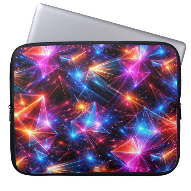 Neon Polygoon Abstract met Explosies Laptop Sleeve (Voorkant)