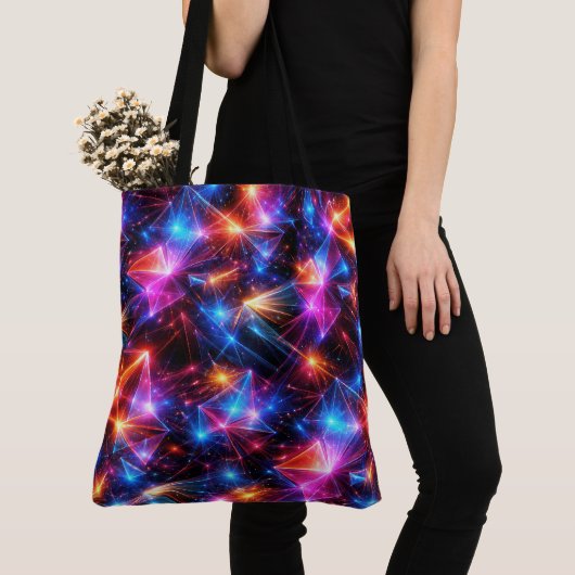 Neon Polygoon Abstract met Explosies Tote Bag (Dichtbij)