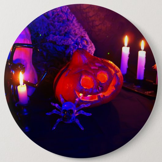 Neon pompoenen ronde button 6,0 cm (Voorkant)