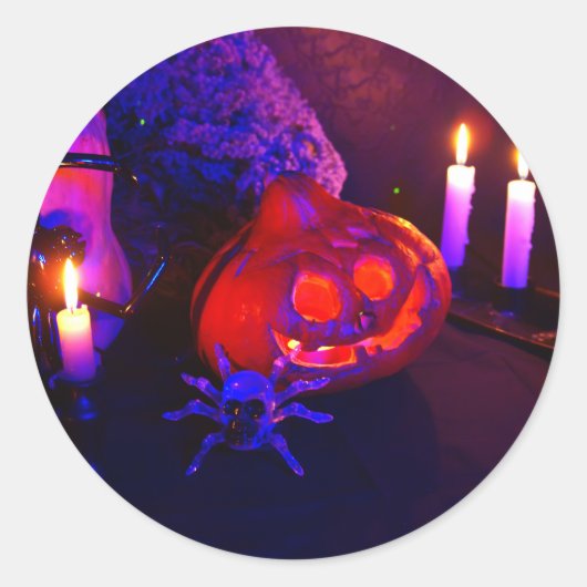 Neon pompoenen ronde sticker (Voorkant)