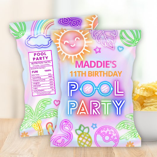 Neon Pool Party Chip Bag Wrapper Flyer