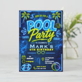 Neon Pool Party Jongens Verjaardag Kaart (Staand voorkant)
