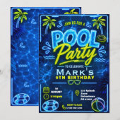 Neon Pool Party Jongens Verjaardag Kaart (Voorkant / Achterkant)