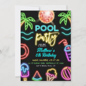 Neon Pool Party Kids Verjaardag Kaart (Voorkant)