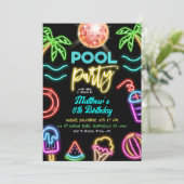 Neon Pool Party Kids Verjaardag Kaart (Staand voorkant)