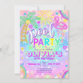 Neon Pool Party uitnodiging Flamingo Pool (Voorkant)