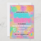 Neon Pool Party Uitnodiging voor kinderen en Tiene (Voorkant)