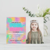 Neon Pool Party Uitnodiging voor kinderen en Tiene (Staand voorkant)