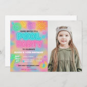 Neon Pool Party Uitnodiging voor kinderen en Tiene (Voorkant / Achterkant)
