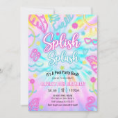 Neon Pool Party Uitnodiging, Zomer Tropische Glans Kaart (Voorkant)